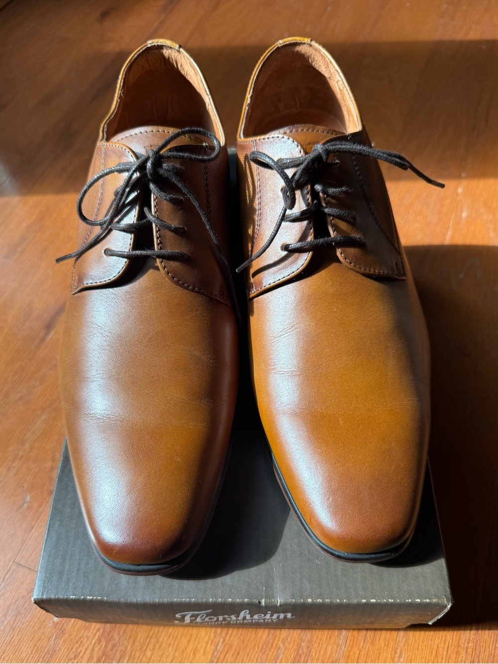 Florsheim Men’s Positano Plain Toe Oxford Cognac Leather Dress Shoes, 9D